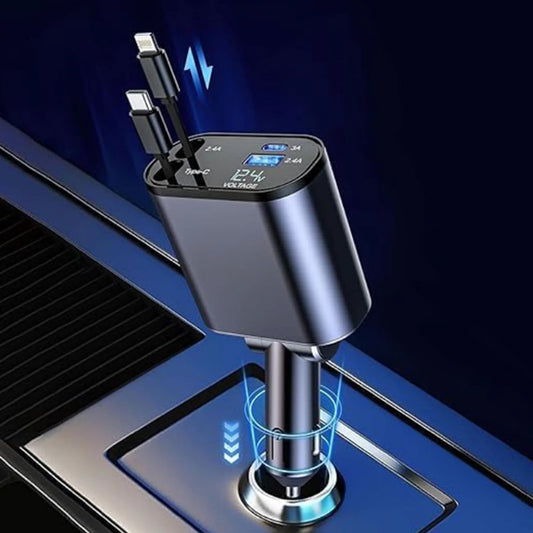 4-In-1 Super Fast Car Charger With Dual Built-In Cables