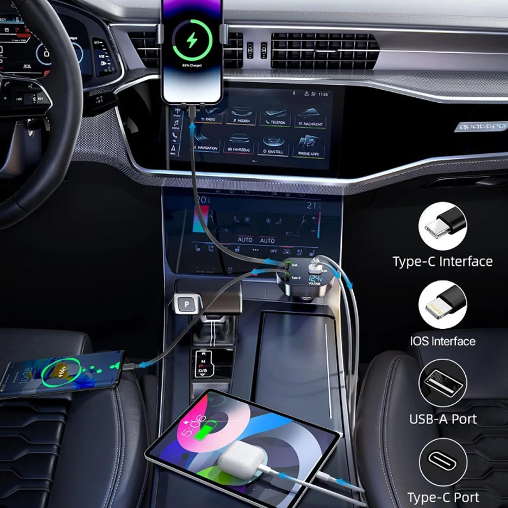 4-In-1 Super Fast Car Charger With Dual Built-In Cables