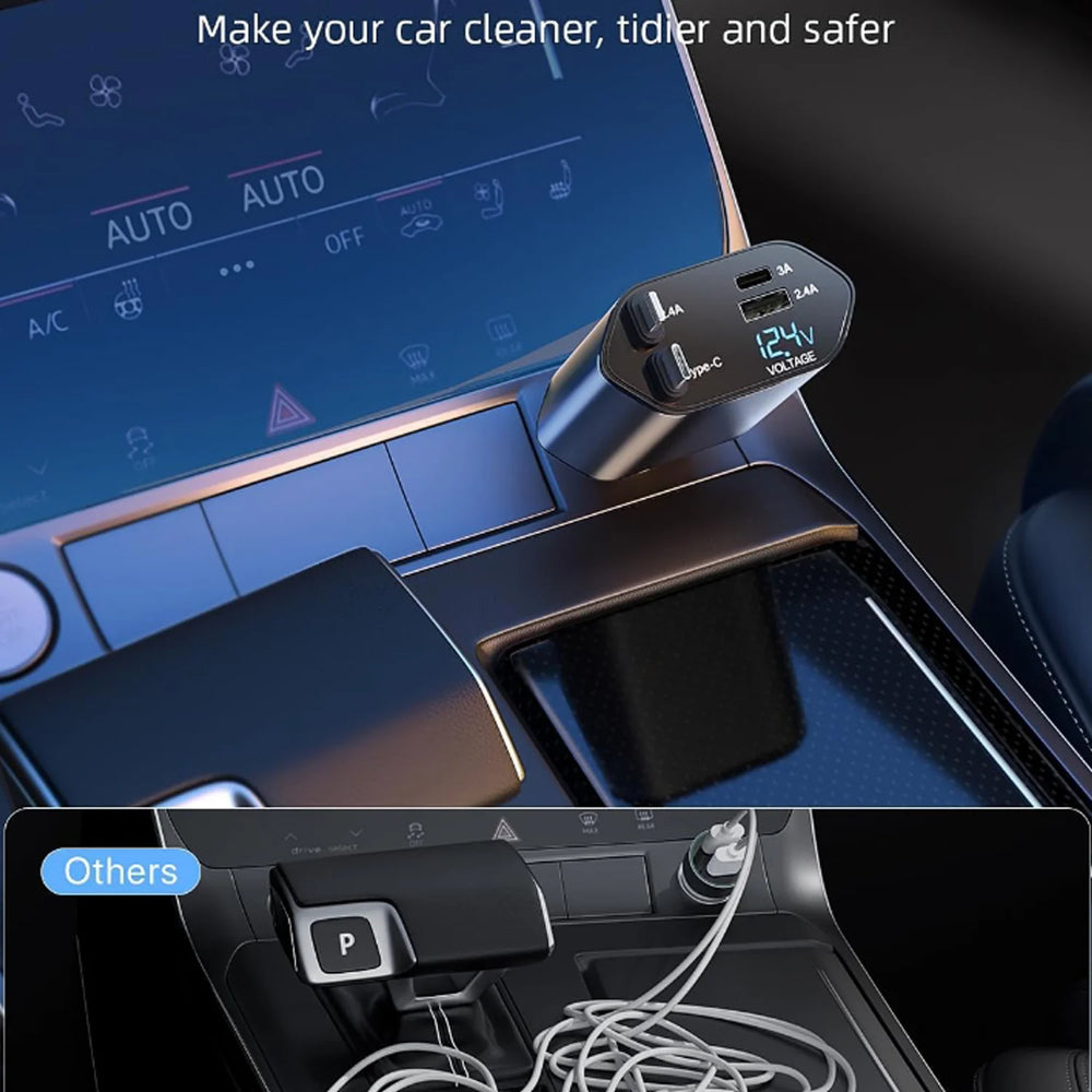 4-In-1 Super Fast Car Charger With Dual Built-In Cables