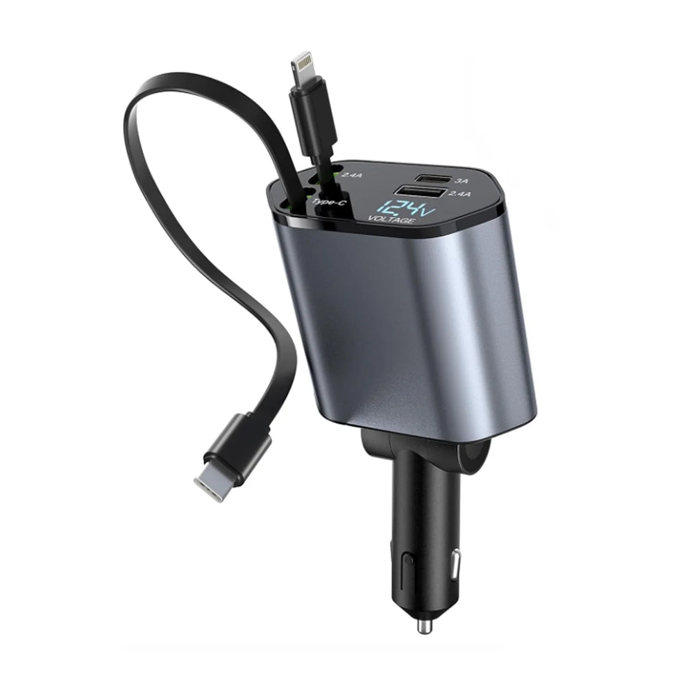 4-In-1 Super Fast Car Charger With Dual Built-In Cables