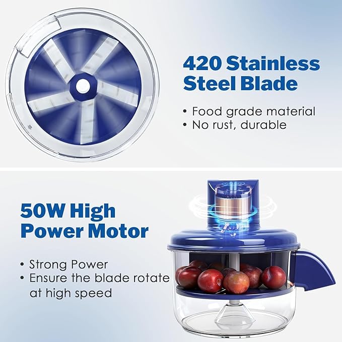 Peeler with 420 Stainless Steel Blade and 50W High Power Motor on a light blue background